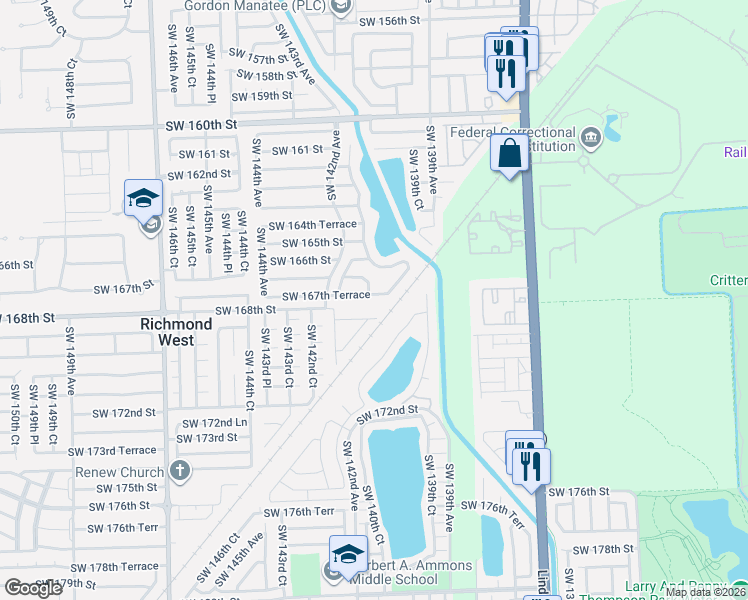 map of restaurants, bars, coffee shops, grocery stores, and more near 14081 Southwest 168th Lane in Miami