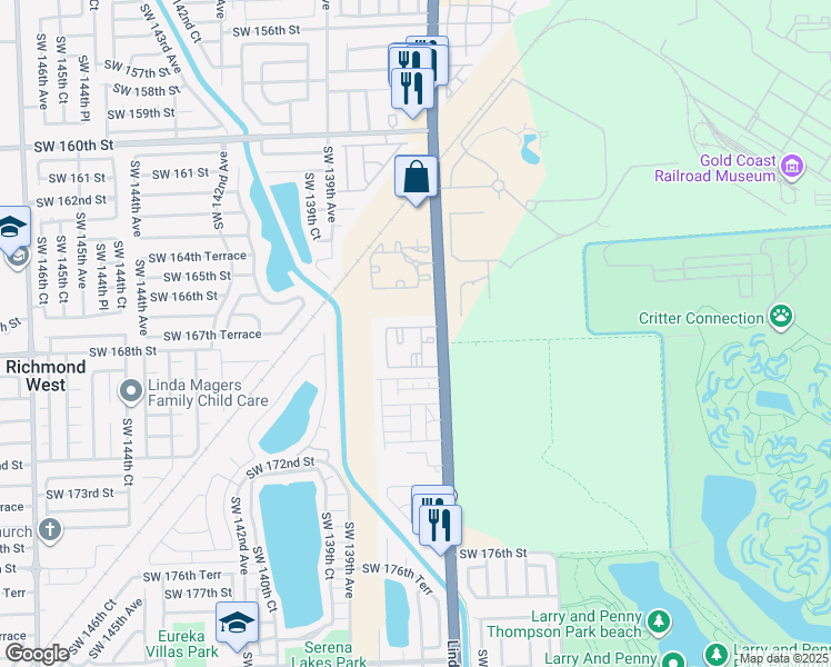 map of restaurants, bars, coffee shops, grocery stores, and more near 16824 Southwest 137th Avenue in Miami
