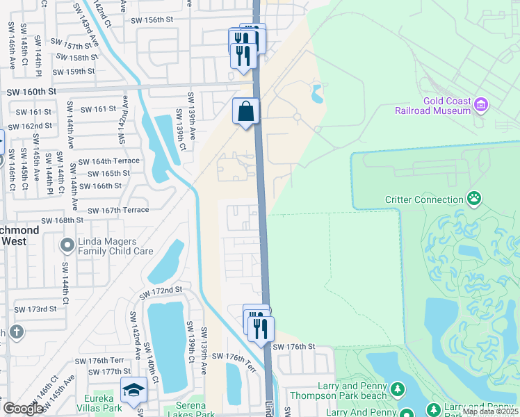 map of restaurants, bars, coffee shops, grocery stores, and more near 16800 Southwest 137th Avenue in Miami