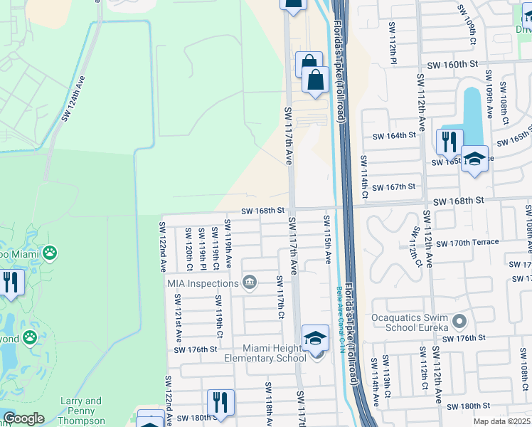map of restaurants, bars, coffee shops, grocery stores, and more near 11760 Richmond Drive in Miami