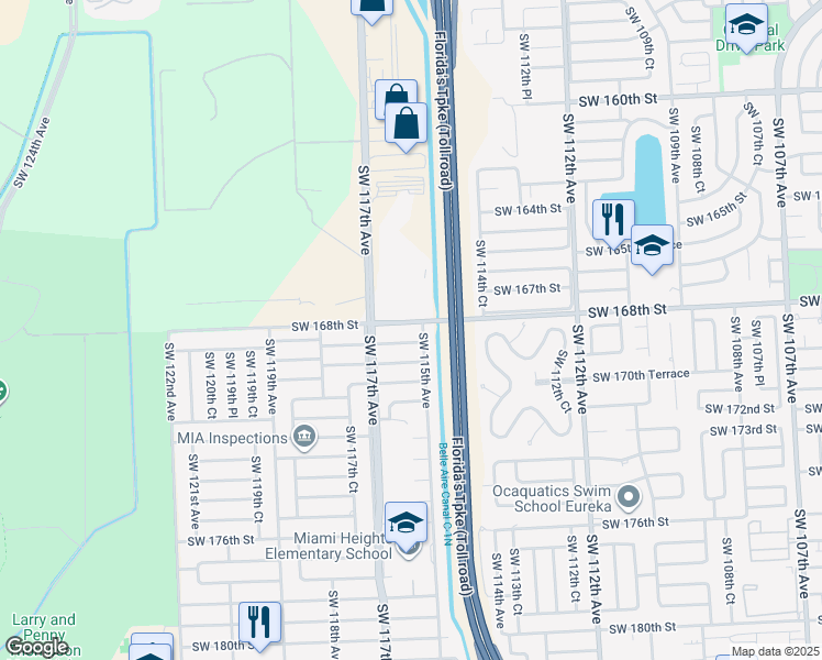 map of restaurants, bars, coffee shops, grocery stores, and more near 11530 Richmond Drive in Miami