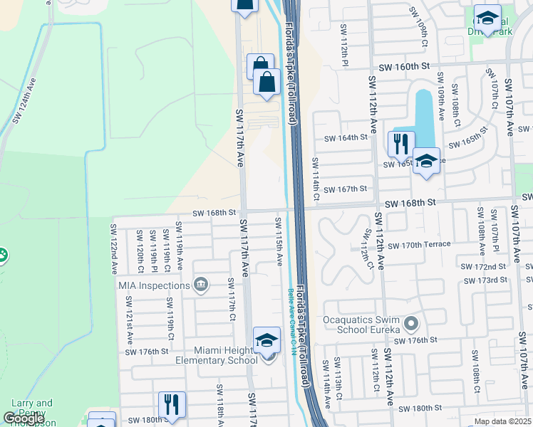 map of restaurants, bars, coffee shops, grocery stores, and more near 11530 Richmond Drive in Miami