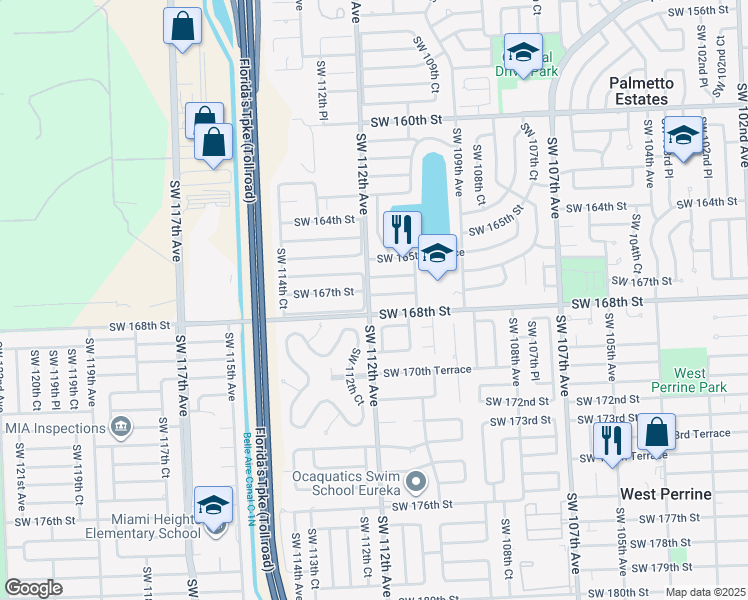 map of restaurants, bars, coffee shops, grocery stores, and more near 11102 Southwest 166th Terrace in Miami