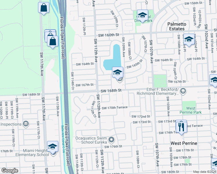 map of restaurants, bars, coffee shops, grocery stores, and more near 16700 Southwest 109th Avenue in Miami