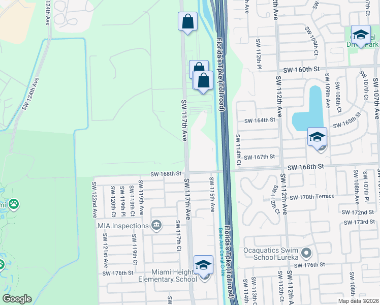 map of restaurants, bars, coffee shops, grocery stores, and more near 16613 Southwest 117th Avenue in Miami