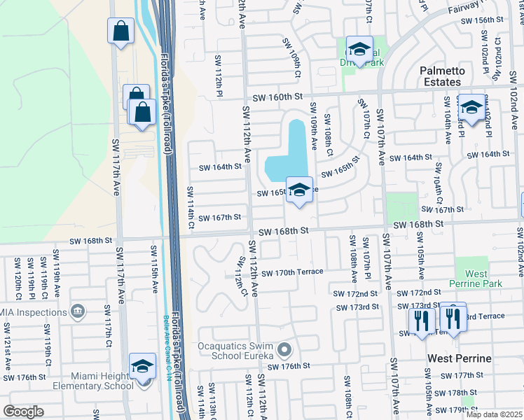 map of restaurants, bars, coffee shops, grocery stores, and more near 11102 Southwest 166th Terrace in Miami