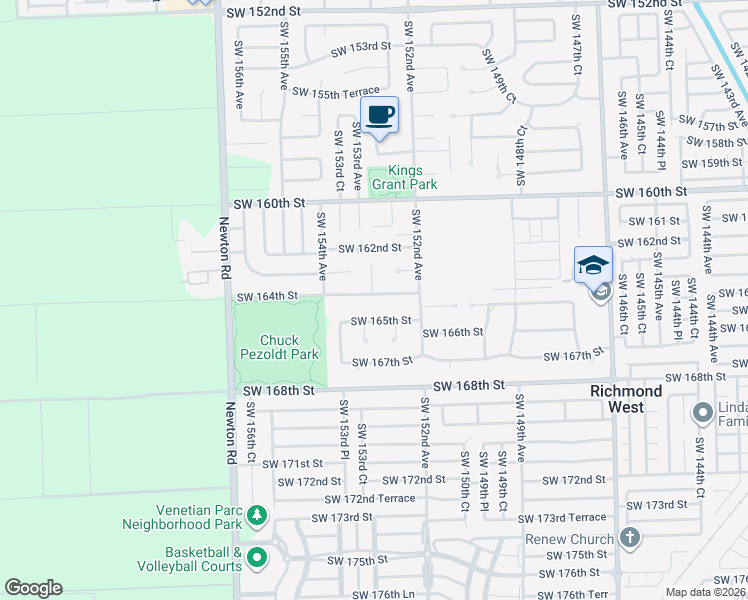 map of restaurants, bars, coffee shops, grocery stores, and more near 15316 Southwest 164th Street in Miami