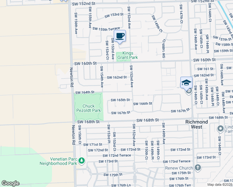 map of restaurants, bars, coffee shops, grocery stores, and more near 15316 Southwest 164th Street in Miami