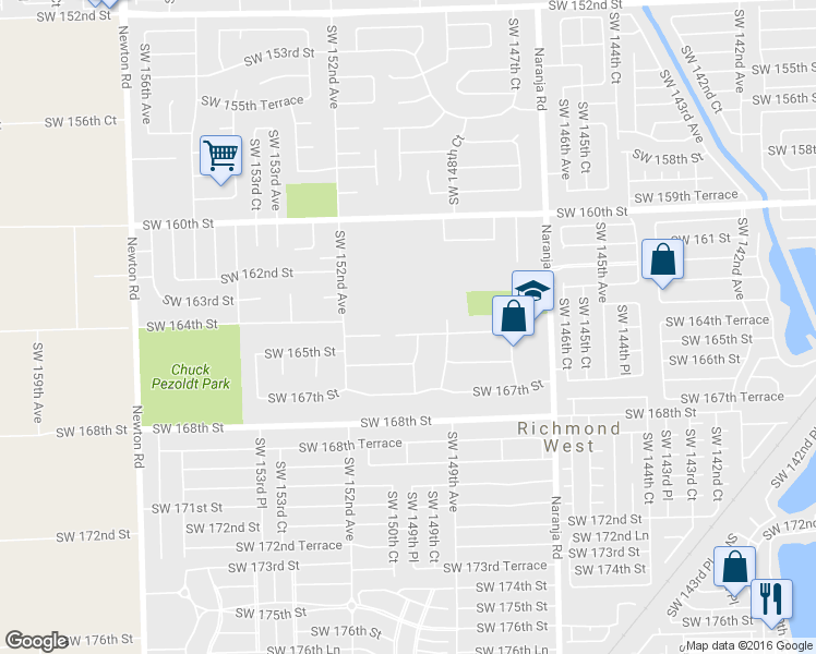 map of restaurants, bars, coffee shops, grocery stores, and more near 14941 Southwest 164th Terrace in Miami