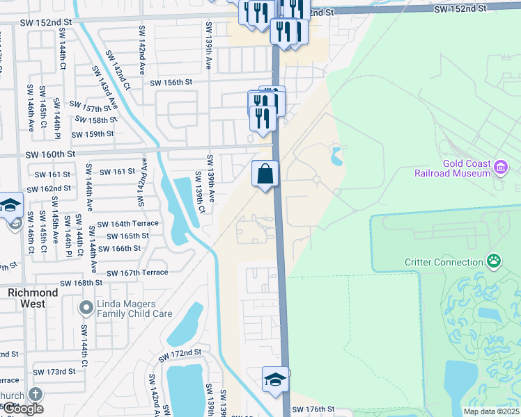 map of restaurants, bars, coffee shops, grocery stores, and more near 16380 SW 137th Ave in Miami