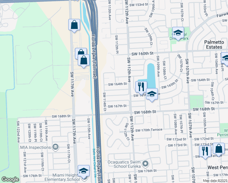map of restaurants, bars, coffee shops, grocery stores, and more near 11312 Southwest 164th Terrace in Miami