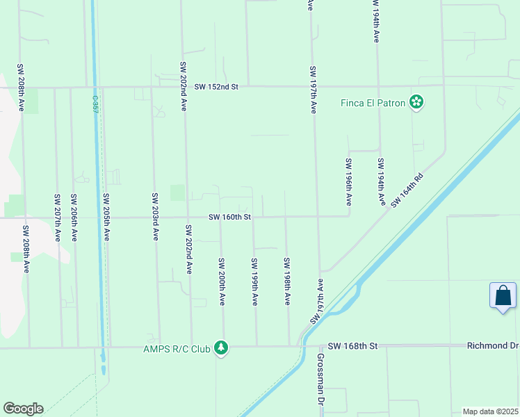 map of restaurants, bars, coffee shops, grocery stores, and more near 19881 Southwest 160th Street in Miami