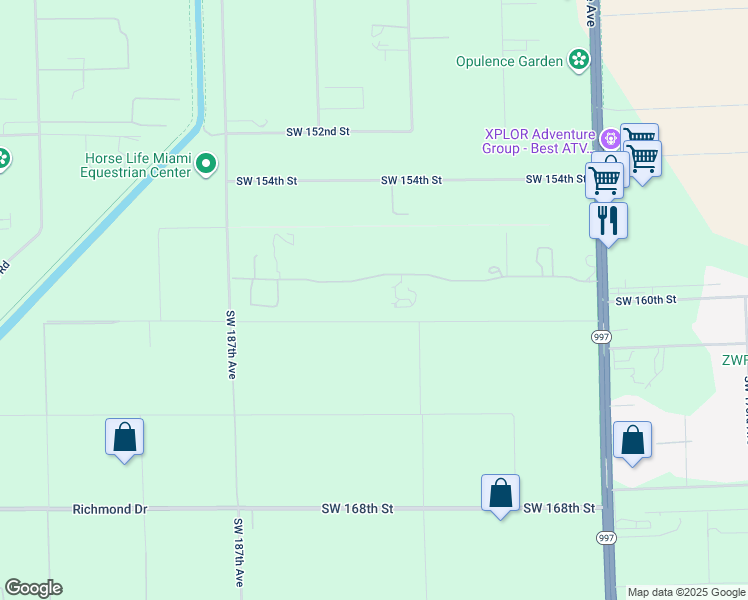 map of restaurants, bars, coffee shops, grocery stores, and more near 18300 Southwest 158th Street in Miami