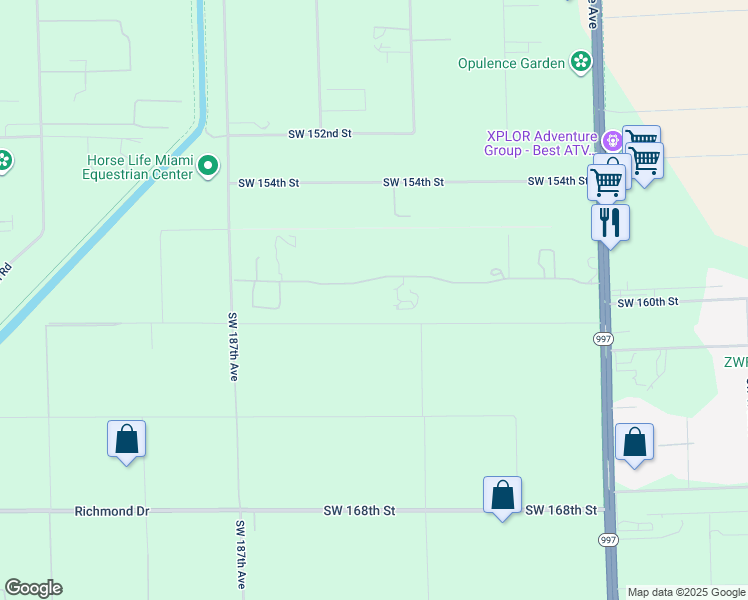 map of restaurants, bars, coffee shops, grocery stores, and more near 18300 Southwest 158th Street in Miami