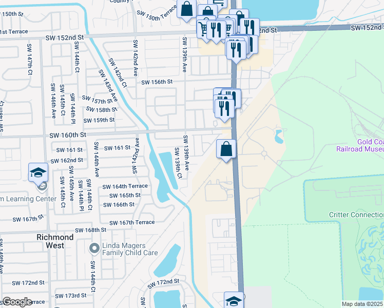 map of restaurants, bars, coffee shops, grocery stores, and more near 16248 Southwest 138th Place in Miami