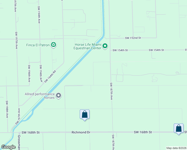 map of restaurants, bars, coffee shops, grocery stores, and more near 18951 Southwest 160th Street in Miami