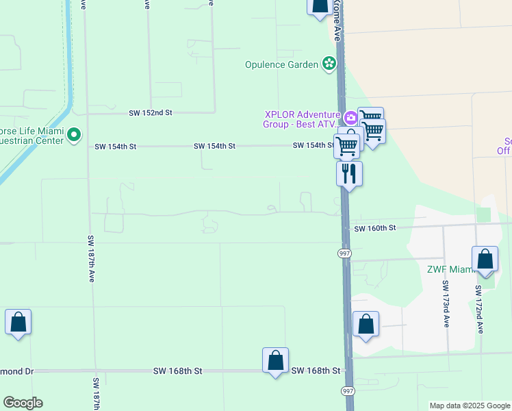 map of restaurants, bars, coffee shops, grocery stores, and more near 17995 Southwest 158th Street in Miami