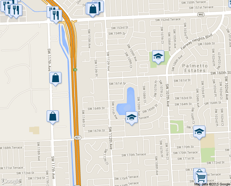 map of restaurants, bars, coffee shops, grocery stores, and more near 11051 SW 162nd Terrace in Miami