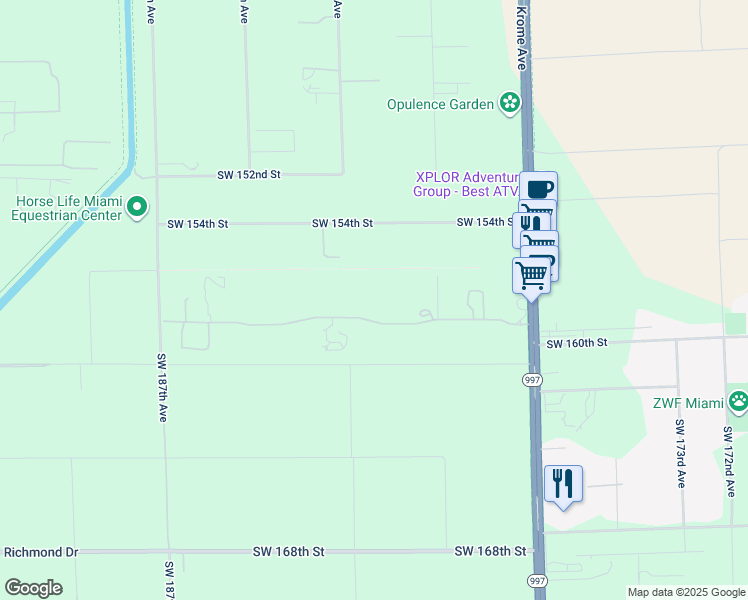 map of restaurants, bars, coffee shops, grocery stores, and more near 17995 Southwest 158th Street in Miami