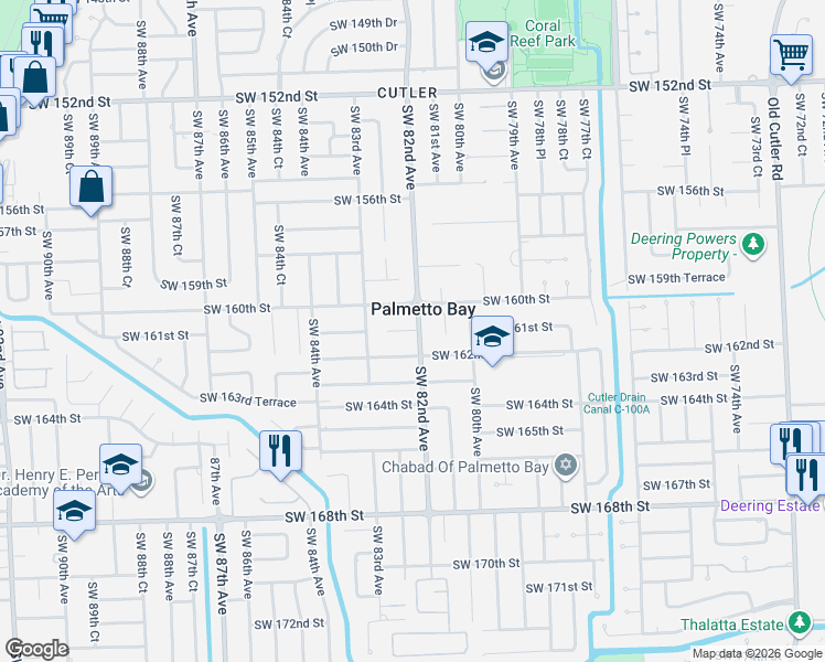 map of restaurants, bars, coffee shops, grocery stores, and more near in Palmetto Bay