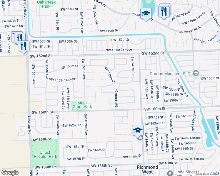 map of restaurants, bars, coffee shops, grocery stores, and more near 14910 Southwest 156th Terrace in Miami