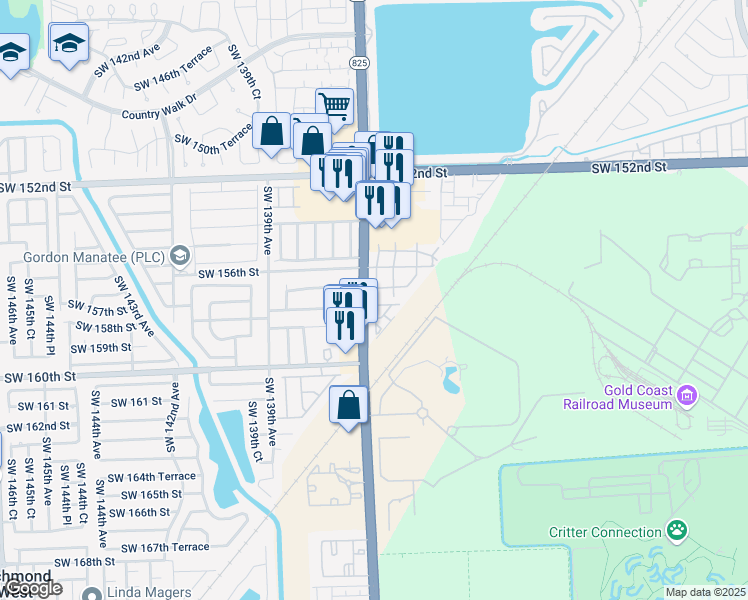 map of restaurants, bars, coffee shops, grocery stores, and more near 263 Southwest 135th Avenue in Miami