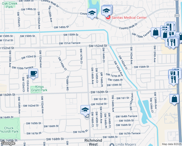 map of restaurants, bars, coffee shops, grocery stores, and more near 15630 Southwest 146th Avenue in Miami