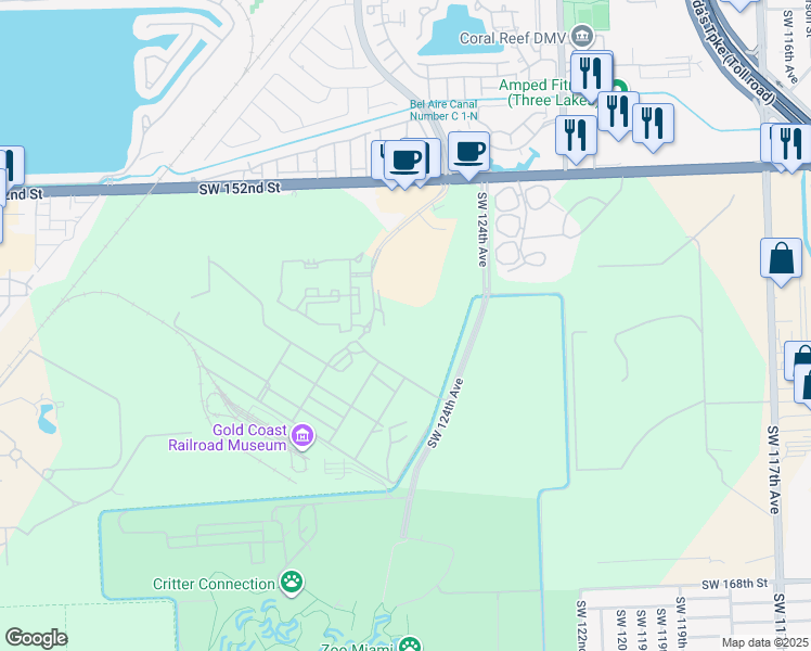 map of restaurants, bars, coffee shops, grocery stores, and more near 15657 Southwest 127th Avenue in Miami
