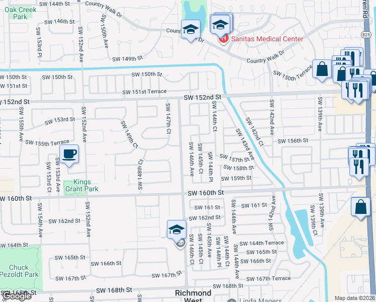map of restaurants, bars, coffee shops, grocery stores, and more near 15630 Southwest 146th Avenue in Miami