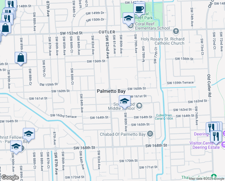 map of restaurants, bars, coffee shops, grocery stores, and more near in Palmetto Bay