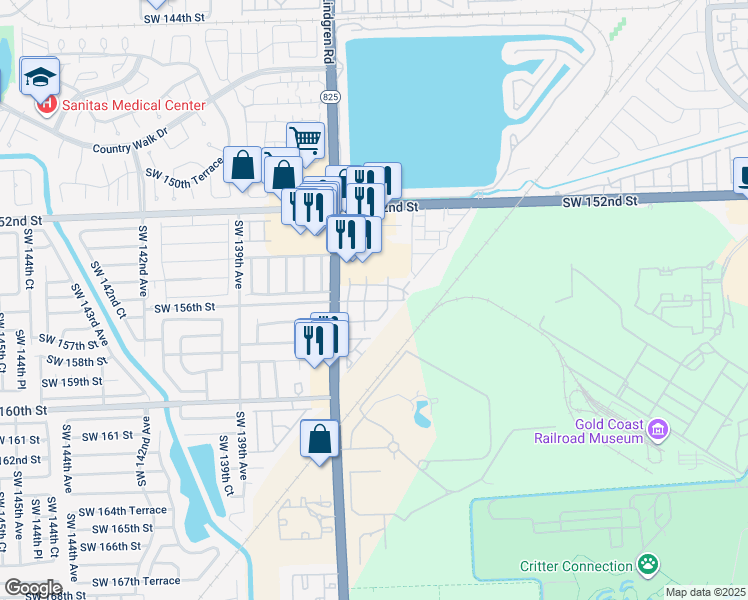 map of restaurants, bars, coffee shops, grocery stores, and more near 15601 Southwest 137th Avenue in Miami