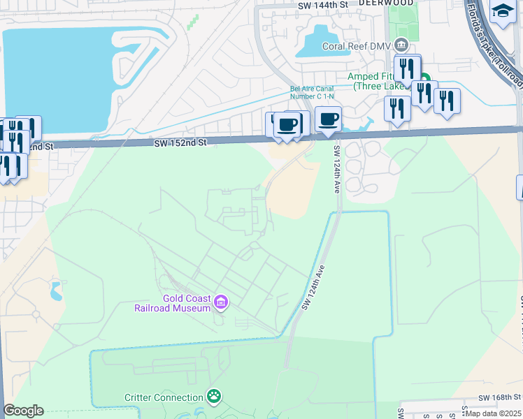 map of restaurants, bars, coffee shops, grocery stores, and more near 15680 Southwest 127th Avenue in Miami