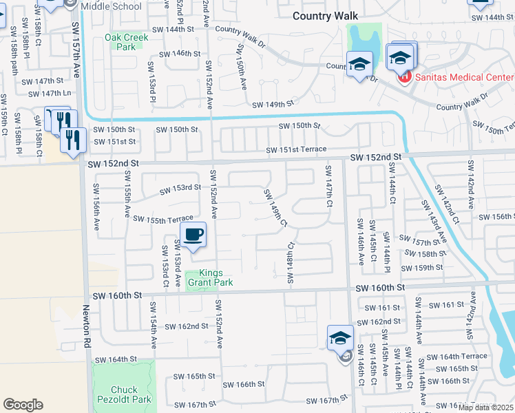 map of restaurants, bars, coffee shops, grocery stores, and more near 15020 Southwest 154th Terrace in Miami