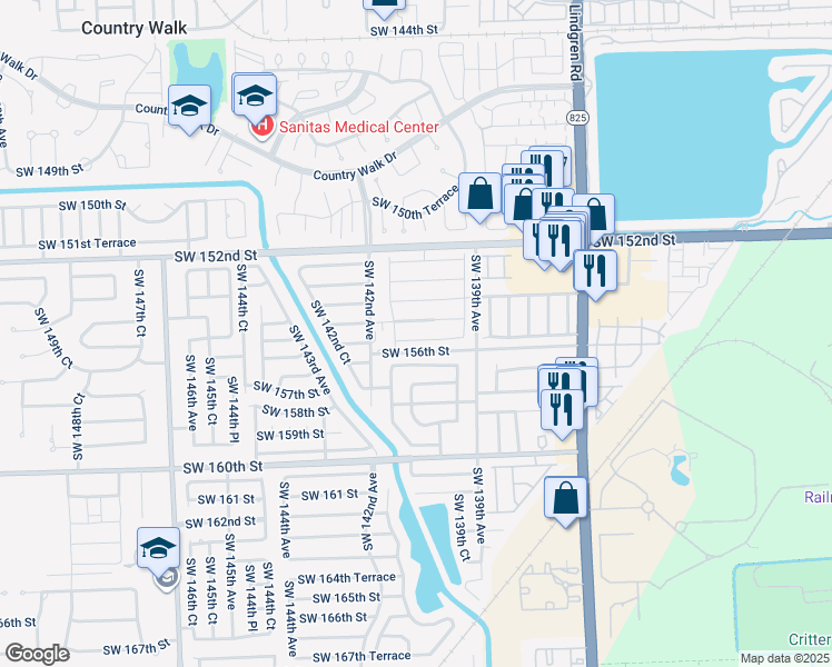 map of restaurants, bars, coffee shops, grocery stores, and more near 14039 Southwest 155th Terrace in Miami