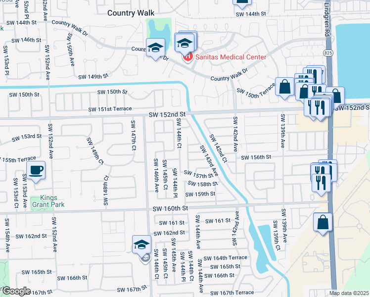 map of restaurants, bars, coffee shops, grocery stores, and more near 15500 Southwest 144th Avenue in Miami