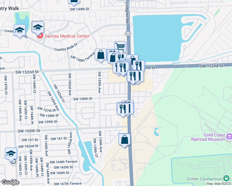 map of restaurants, bars, coffee shops, grocery stores, and more near 15585 Southwest 138th Avenue in Miami