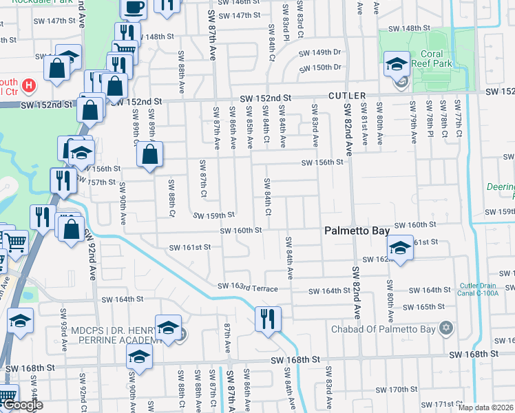 map of restaurants, bars, coffee shops, grocery stores, and more near in Palmetto Bay