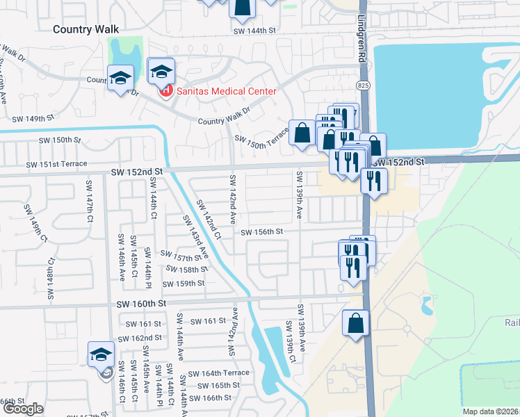 map of restaurants, bars, coffee shops, grocery stores, and more near 14039 Southwest 155th Terrace in Miami