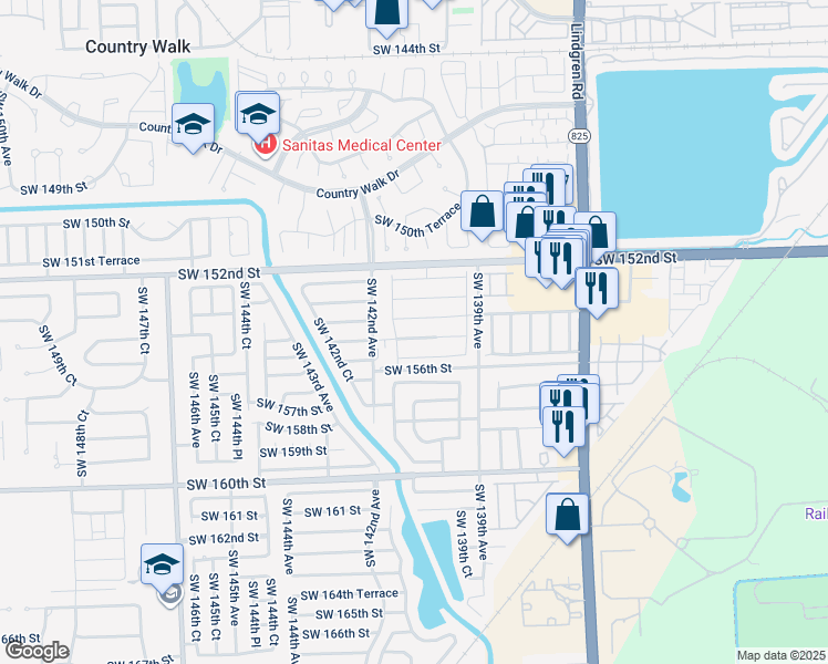 map of restaurants, bars, coffee shops, grocery stores, and more near 14039 Southwest 155th Terrace in Miami