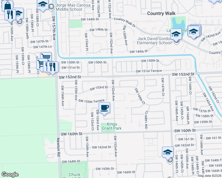 map of restaurants, bars, coffee shops, grocery stores, and more near 15254 Southwest 152nd Avenue in Miami
