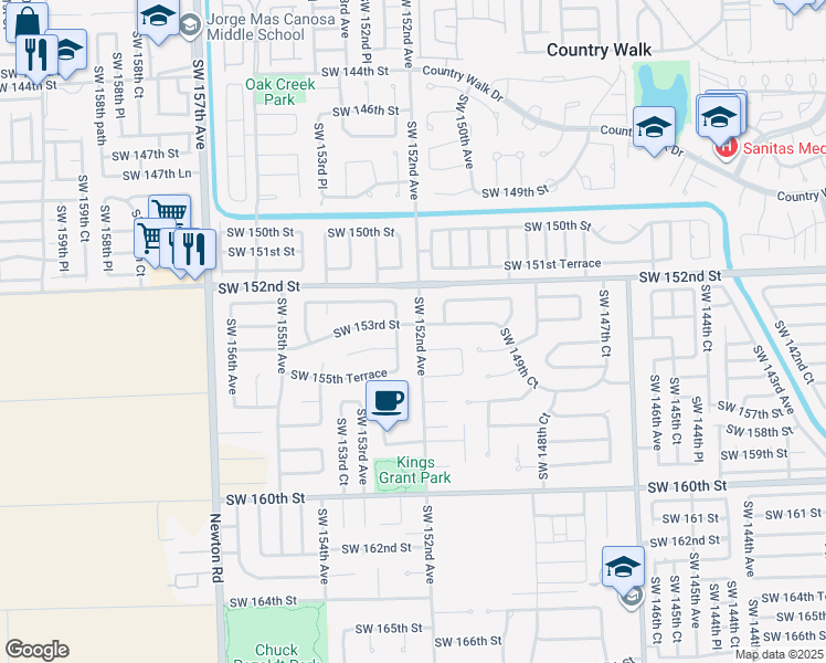map of restaurants, bars, coffee shops, grocery stores, and more near 15254 Southwest 152nd Avenue in Miami