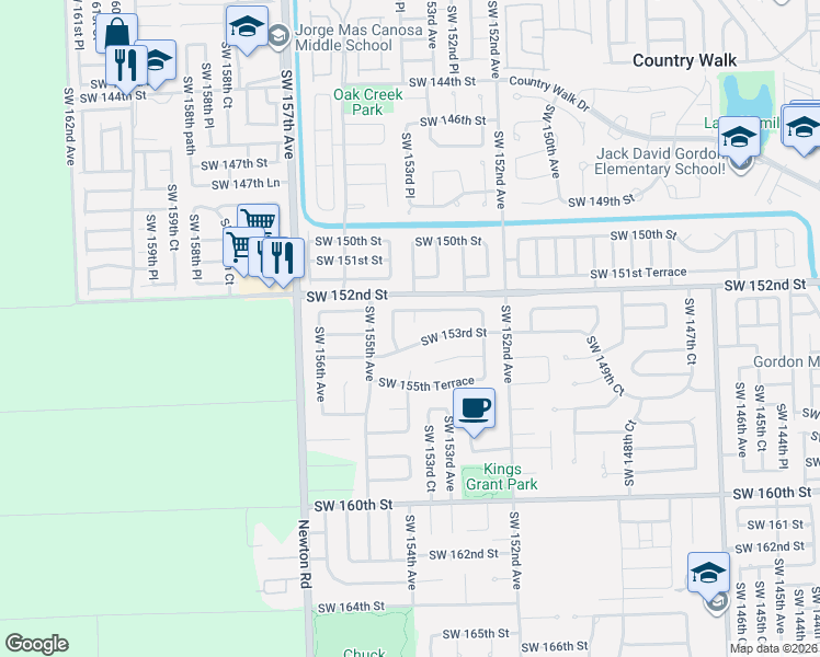 map of restaurants, bars, coffee shops, grocery stores, and more near 15221 Southwest 153rd Place in Miami