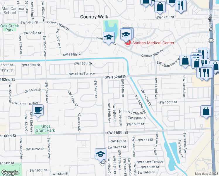 map of restaurants, bars, coffee shops, grocery stores, and more near 14554 Southwest 153rd Terrace in Miami