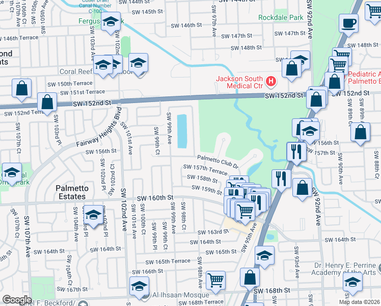 map of restaurants, bars, coffee shops, grocery stores, and more near 9805 Palmetto Club Drive in Miami
