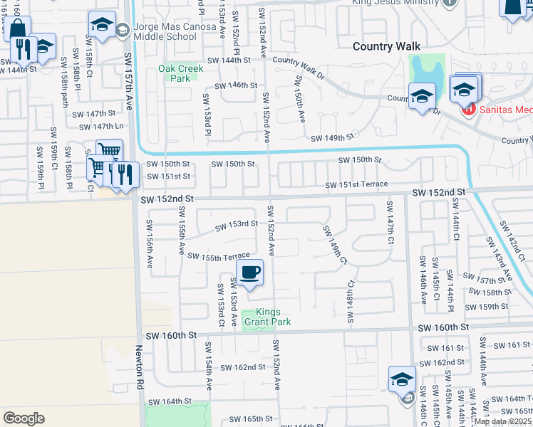 map of restaurants, bars, coffee shops, grocery stores, and more near 15254 SW 152nd Ave in Miami