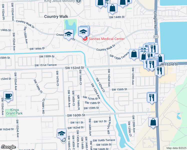 map of restaurants, bars, coffee shops, grocery stores, and more near 15242 Southwest 142nd Court in Miami