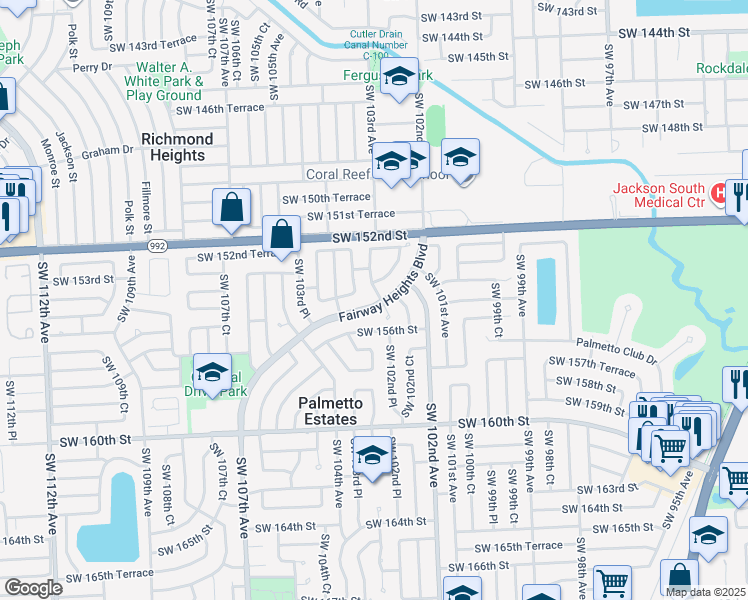 map of restaurants, bars, coffee shops, grocery stores, and more near 10221 Fairway Heights Boulevard in Miami