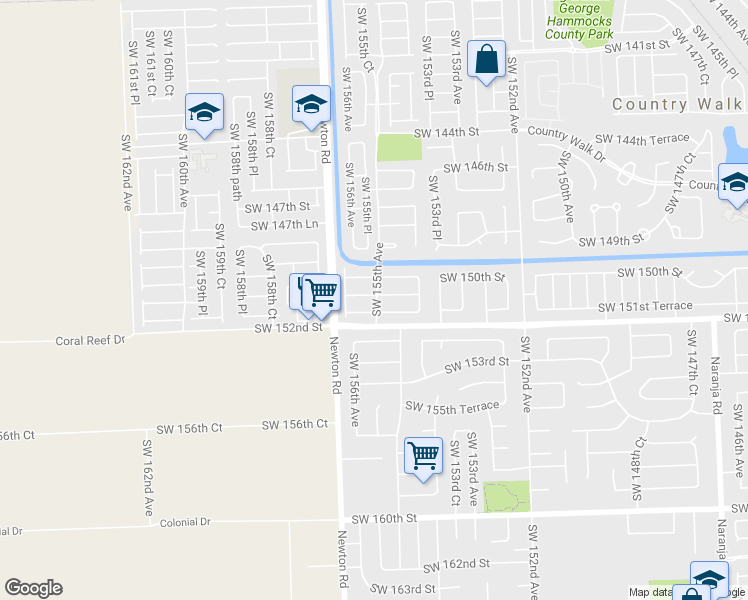 map of restaurants, bars, coffee shops, grocery stores, and more near 15485 Southwest 151st Terrace in Miami
