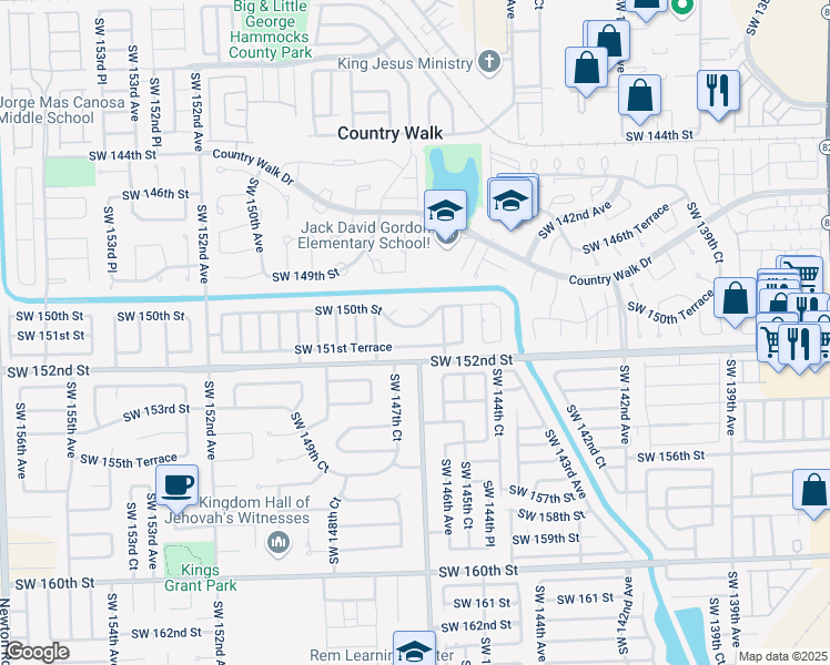 map of restaurants, bars, coffee shops, grocery stores, and more near 14730 Southwest 151st Terrace in Miami