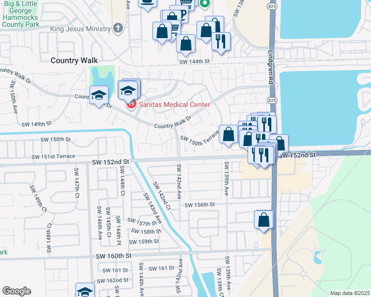 map of restaurants, bars, coffee shops, grocery stores, and more near 28019 Southwest 141st Place in Miami